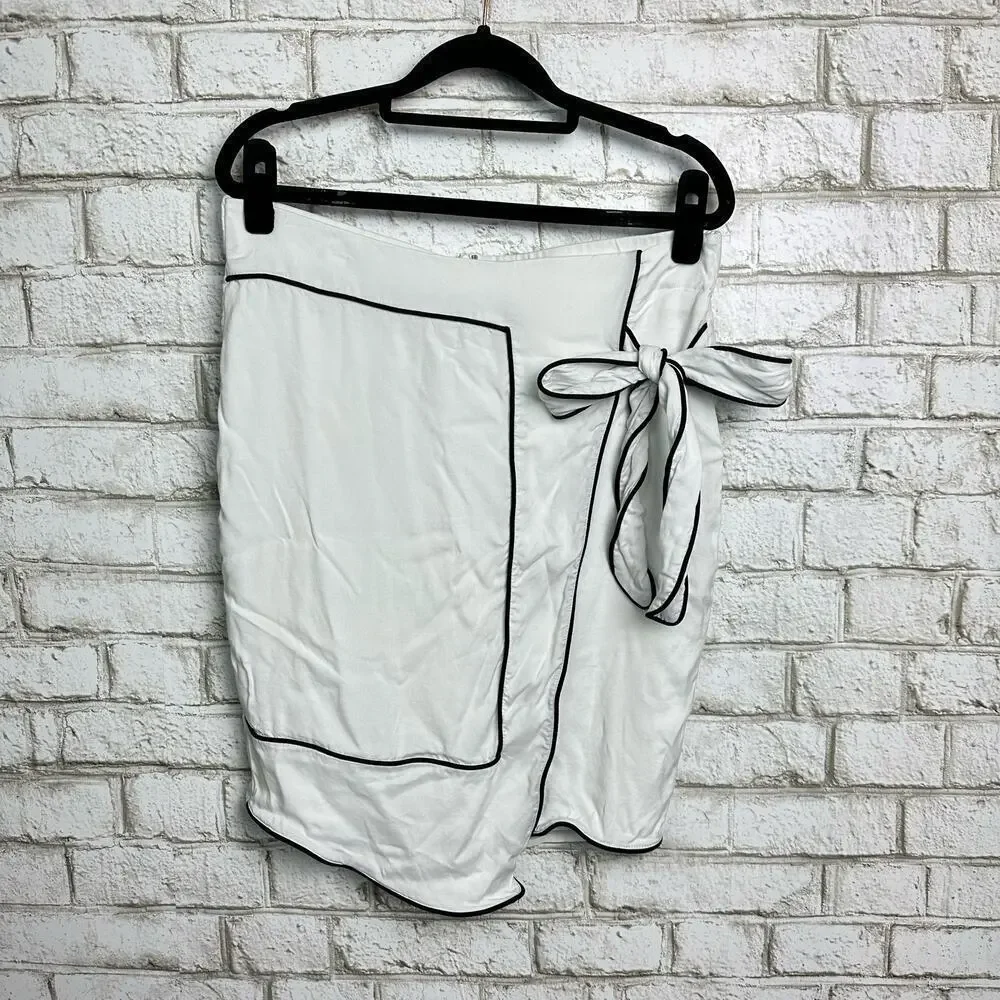 Universal Standard Skirt Navia Outline Wrap Tie White Black 6 8
